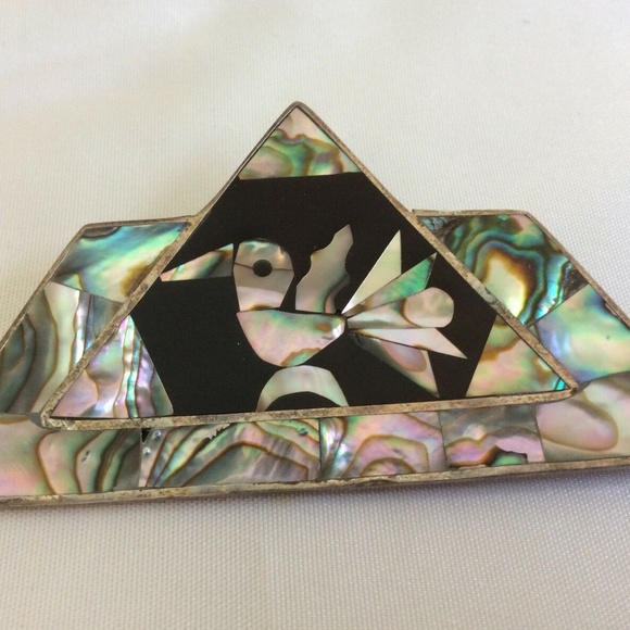 VTG Silver Alpaca Mexico Black Onyx Abalone Shell Bird pin brooch - Picture 2 of 4